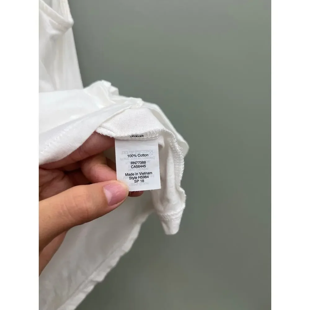 J.Crew Factory White Ruffle Sleeveless Top Small 100% Cotton Feminine Blouse